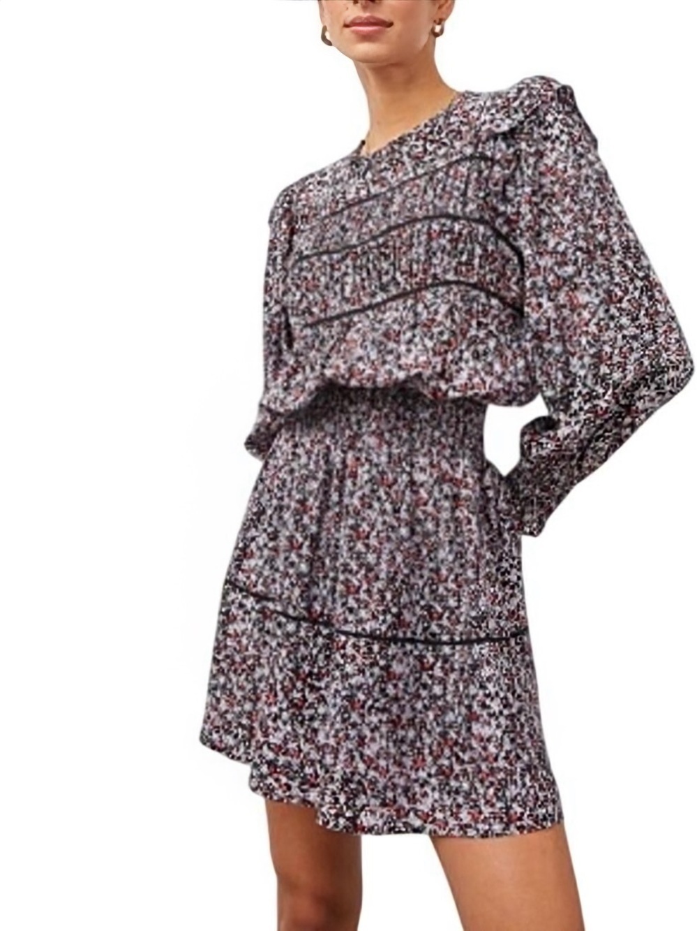 Rails ‘Faren’ Long-Sleeve Mini Dress in “Midnight Meadow” Floral Size Medium